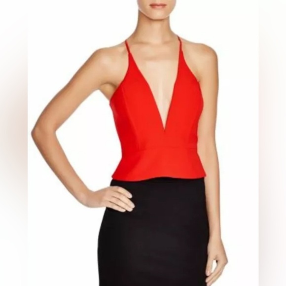 Bardot Red Ponte V-Neck Sexy Bustier Crop Blouse Top size S - Picture 1 of 8